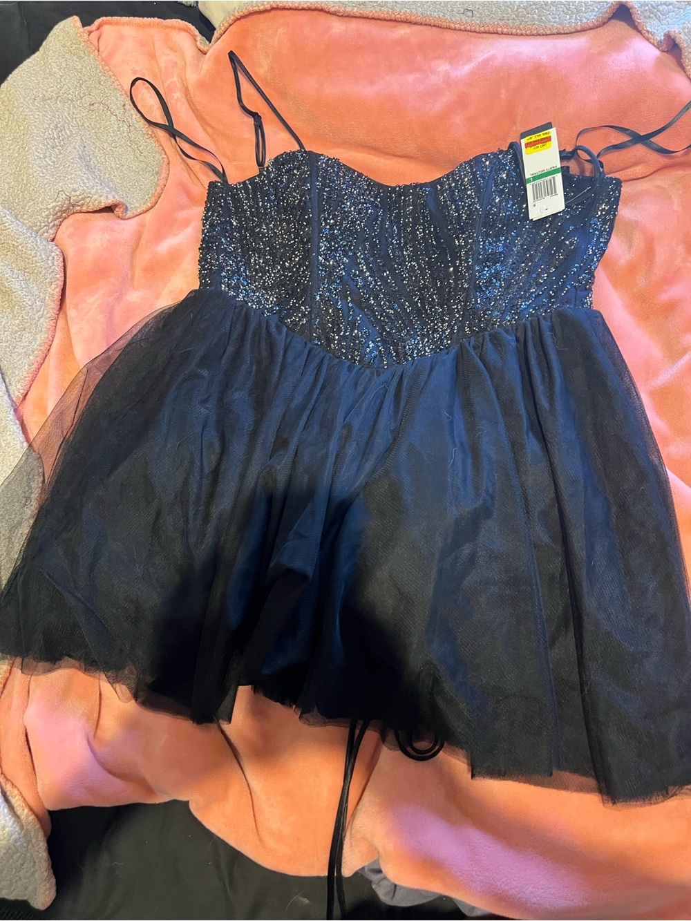 Sparkling Black Tulle Party Dress with Spaghetti Straps